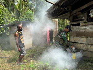 Cegah Malaria, Satgas Uonif 131/Brajasakti Giat Fooging di Kampung Wembi Perbatasan Papua