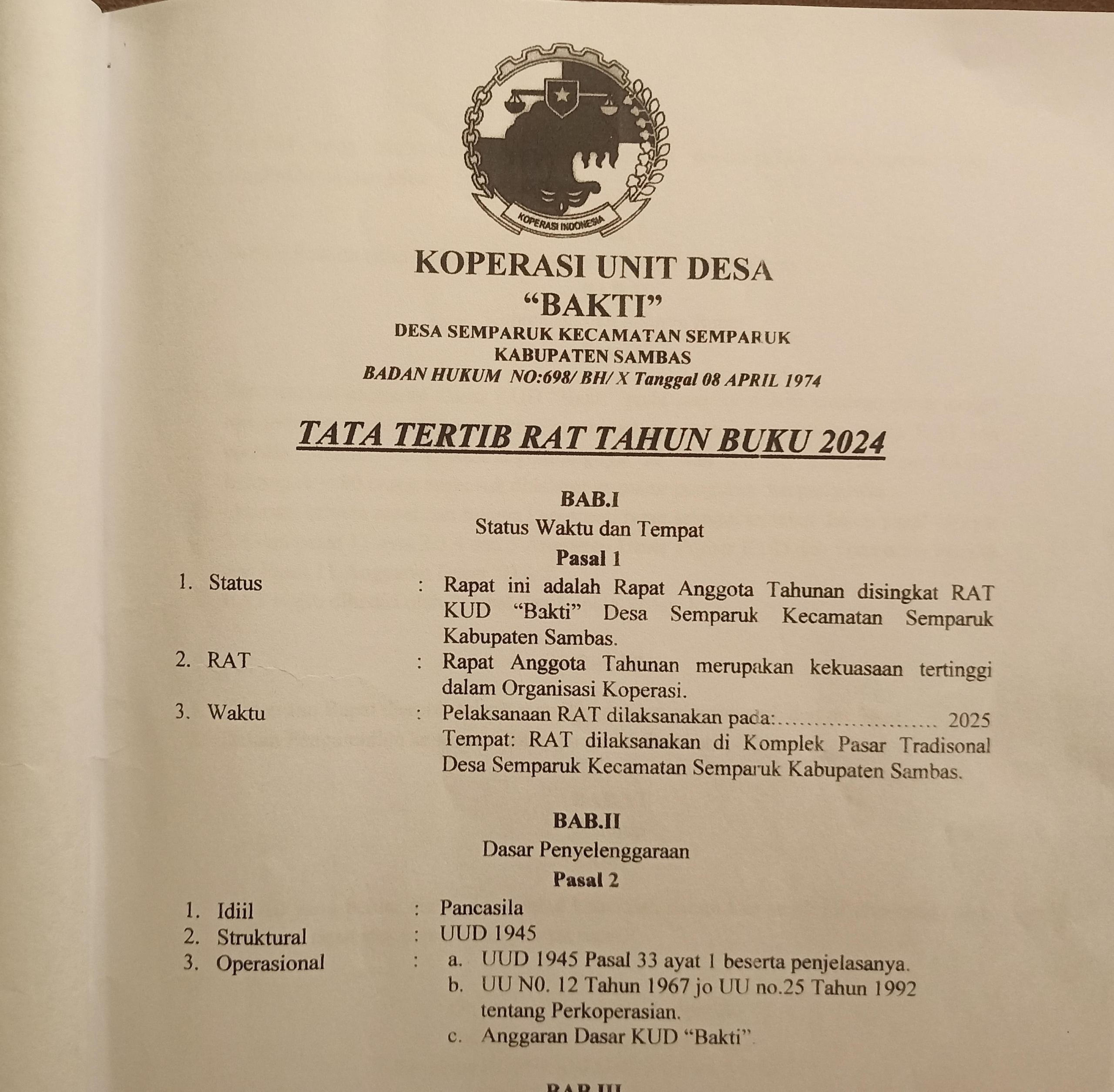 RAT KUD Bakti Tahun Buku 2024 Rugi