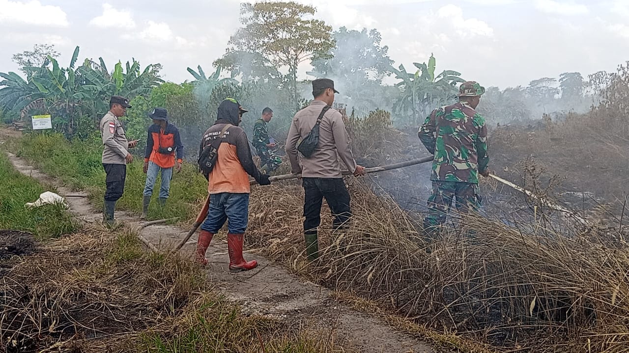 Sigap Anggota Koramil, Polsek Dan Manggala Agni Serta MPA Kecamatan Jawai Padamkan Api Di Perkebunan Warga