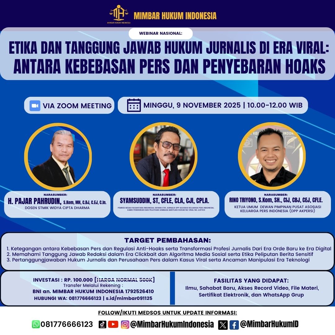 Direktur MHI Adakan Giat Virtual Zoom dengan Tema “Etika dan Tanggung Jawab Hukum Jurnalis di Era Viral
