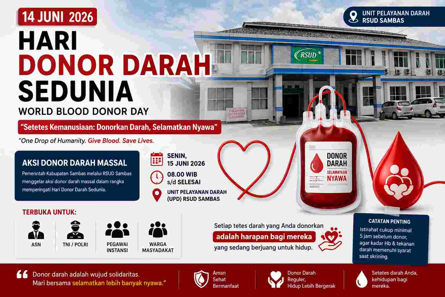 Hari Donor Darah Sedunia 2026, RSUD Sambas Siapkan Aksi Donor Massal