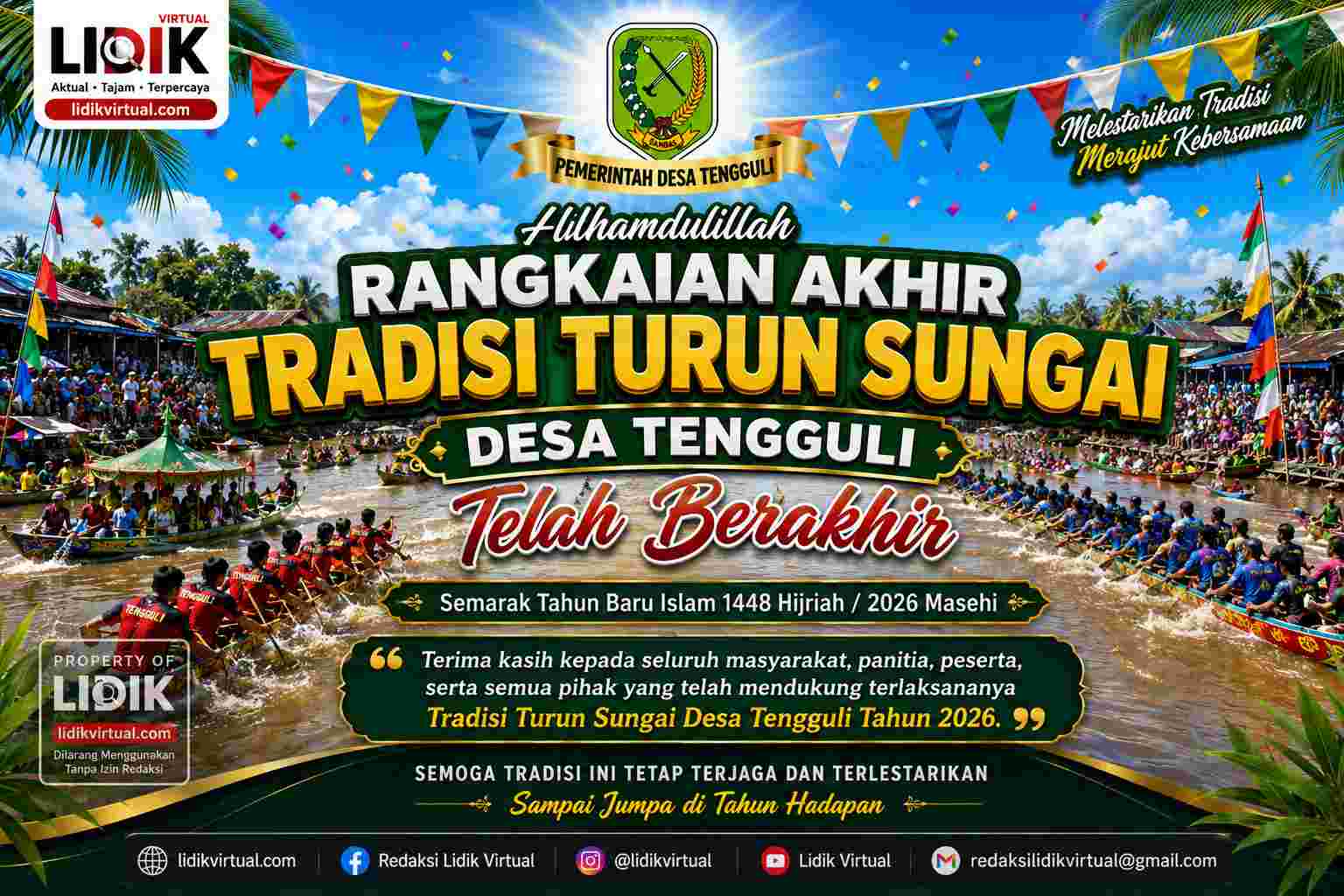 Lomba Sampan Bidar Meriahkan Penutupan Tradisi Turun Sungai Desa Tengguli