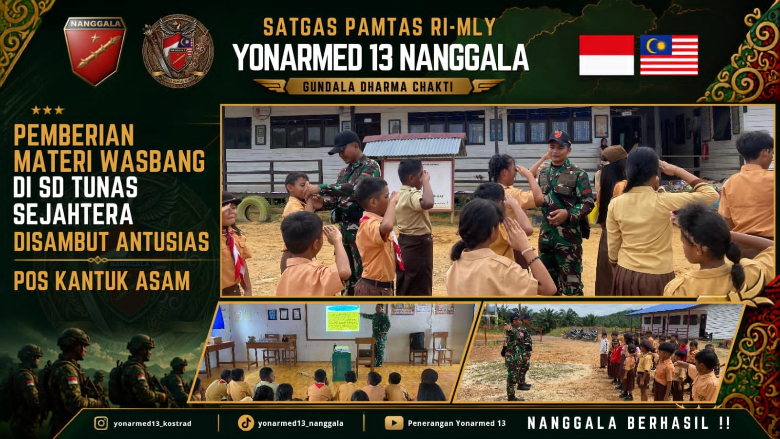 Tanamkan Wawasan Kebangsaan, Satgas Pamtas Yonarmed 13/Nanggala Bekali Siswa SD Tunas Sejahtera