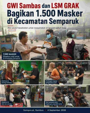 GWI Sambas dan LSM GRAK Bagikan Masker kepada Warga di Tengah Kabut Asap