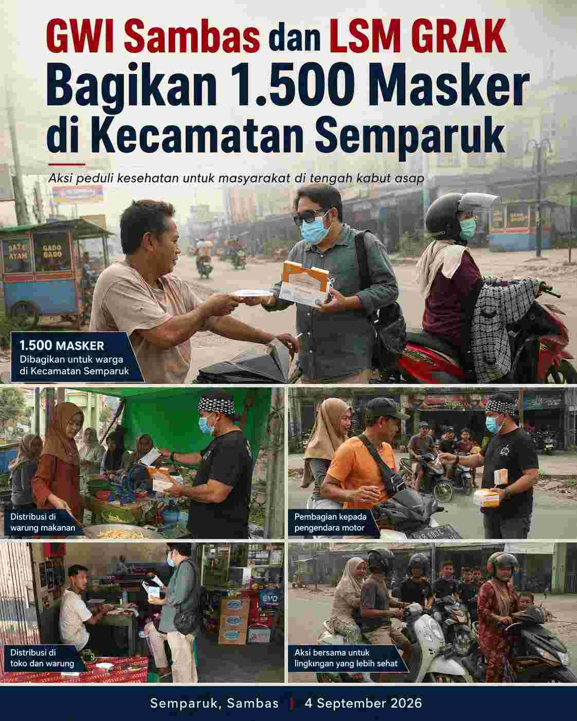 GWI Sambas dan LSM GRAK Bagikan Masker kepada Warga di Tengah Kabut Asap